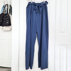 all in motion blue tie waist paper bag style wide leg flowy pants